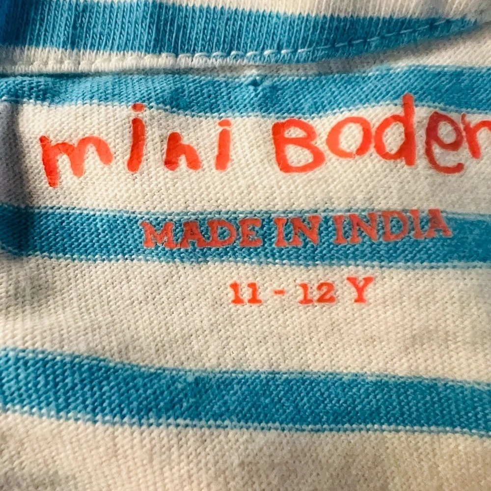 Mini Boden Blue and White Striped Flamingo Dress Size 11-12Y